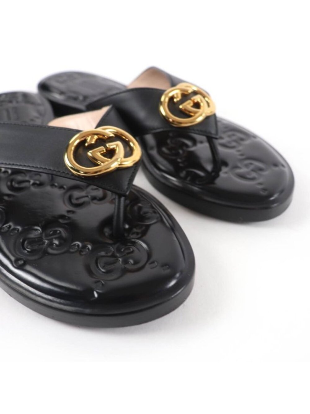 Gucci Leather Interlocking Sandals Black Gold 36.5 - Picture 8 of 12